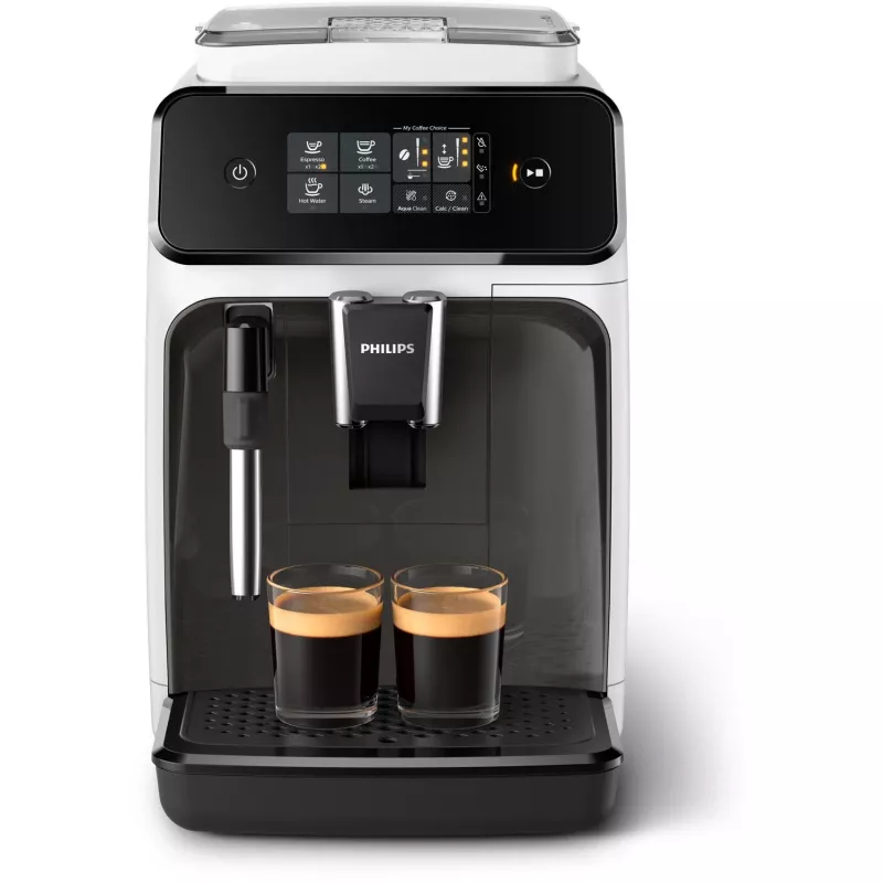 Philips 1200 serijos EP1223/00 espreso aparatas — 1,8 L vandens talpa, įmontuotas malūnėlis, 275 g pupelių talpykla, 1500 W, baltas