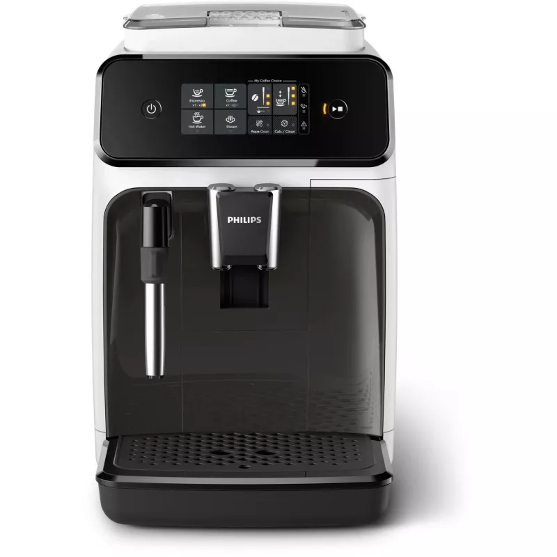 Philips 1200 serijos EP1223/00 espreso aparatas — 1,8 L vandens talpa, įmontuotas malūnėlis, 275 g pupelių talpykla, 1500 W, baltas