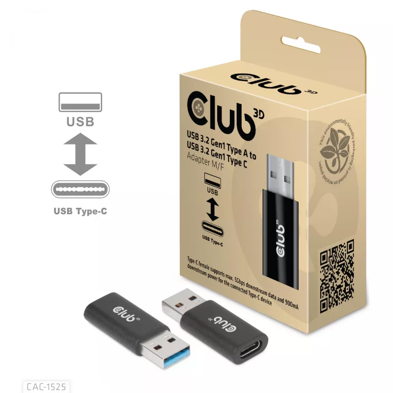 CLUB3D USB 3.2 Gen1 Type A į USB 3.2 Gen1 Type C adapteris M/F