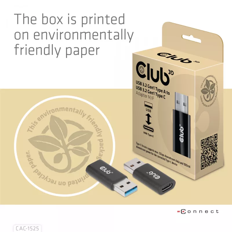 CLUB3D USB 3.2 Gen1 Type A į USB 3.2 Gen1 Type C adapteris M/F