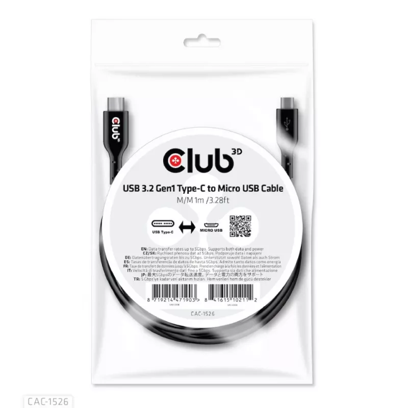 CLUB3D USB 3.2 Gen1 Type-C į Micro USB laidas M/M 1m /3.28ft