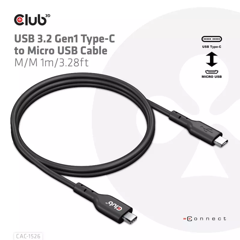CLUB3D USB 3.2 Gen1 Type-C į Micro USB laidas M/M 1m /3.28ft
