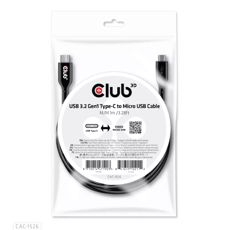 CLUB3D USB 3.2 Gen1 Type-C į Micro USB laidas M/M 1m /3.28ft