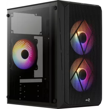 Kompiuterio korpusas AEROCOOL CS107V2 Mini Tower — Juodas, microATX/Mini-ITX, 2x120mm ventiliatoriai, 1x3.5 colio + 2x2.5 colio lizdai