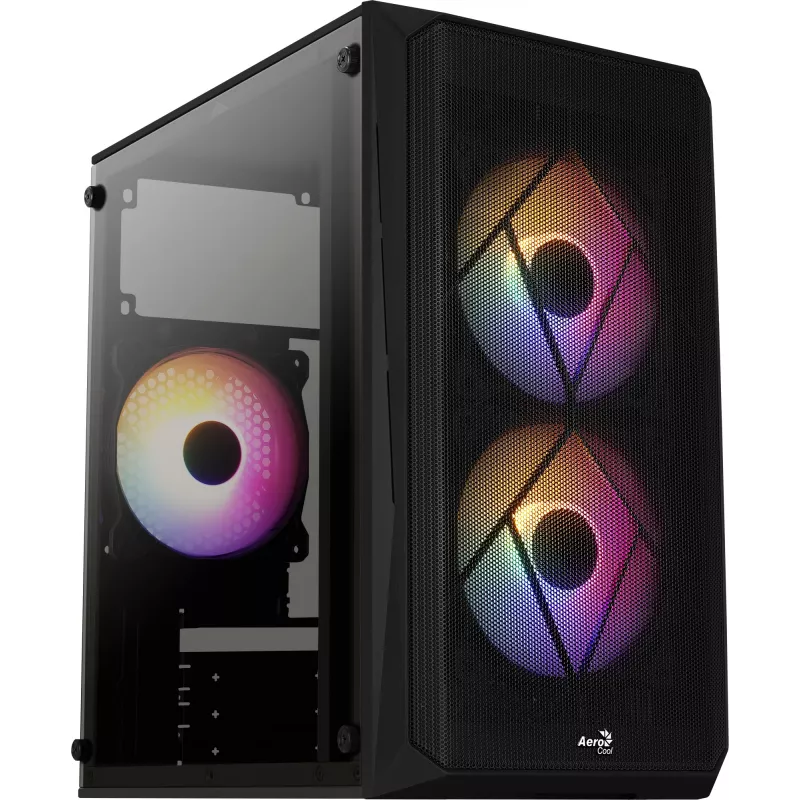 Kompiuterio korpusas AEROCOOL CS107V2 Mini Tower — Juodas, microATX/Mini-ITX, 2x120mm ventiliatoriai, 1x3.5 colio + 2x2.5 colio lizdai