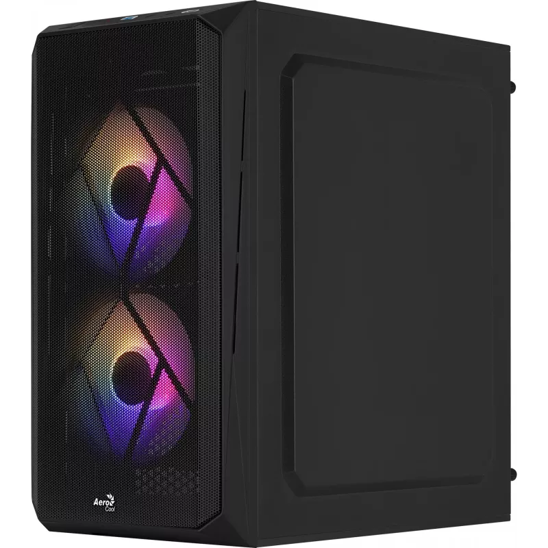 Kompiuterio korpusas AEROCOOL CS107V2 Mini Tower — Juodas, microATX/Mini-ITX, 2x120mm ventiliatoriai, 1x3.5 colio + 2x2.5 colio lizdai