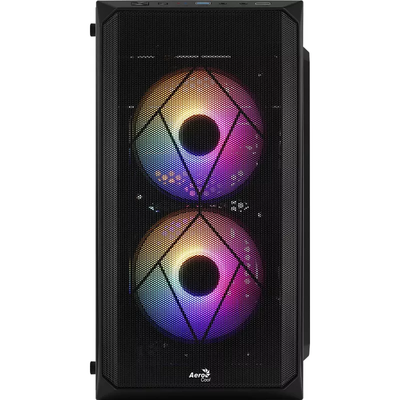 Kompiuterio korpusas AEROCOOL CS107V2 Mini Tower — Juodas, microATX/Mini-ITX, 2x120mm ventiliatoriai, 1x3.5 colio + 2x2.5 colio lizdai