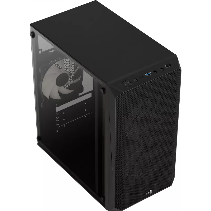Kompiuterio korpusas AEROCOOL CS107V2 Mini Tower — Juodas, microATX/Mini-ITX, 2x120mm ventiliatoriai, 1x3.5 colio + 2x2.5 colio lizdai