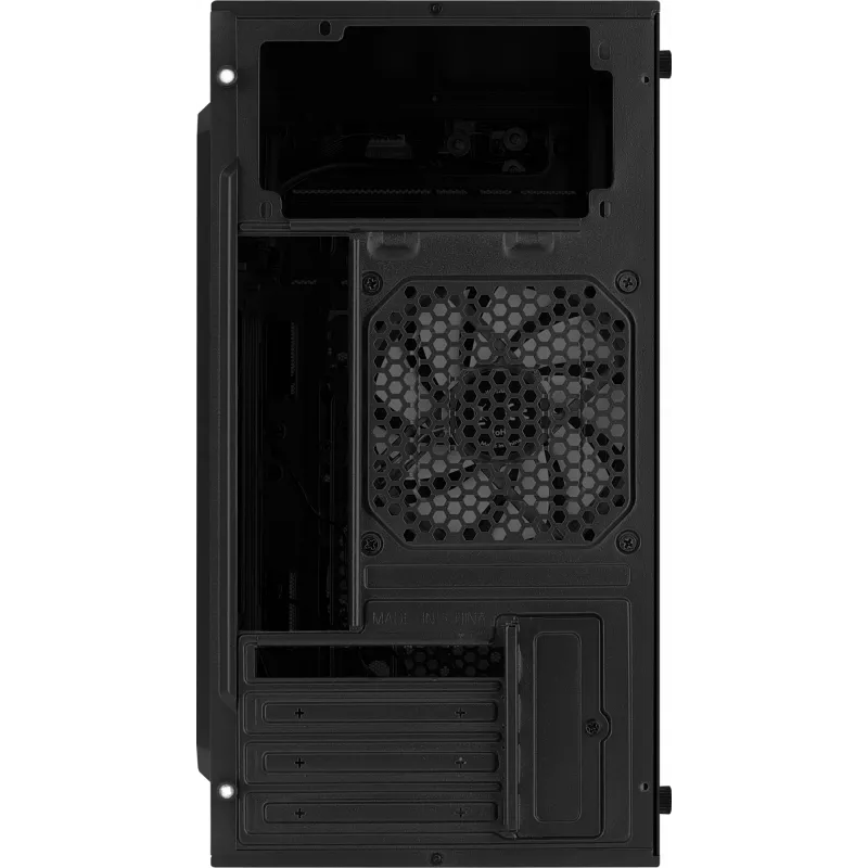 Kompiuterio korpusas AEROCOOL CS107V2 Mini Tower — Juodas, microATX/Mini-ITX, 2x120mm ventiliatoriai, 1x3.5 colio + 2x2.5 colio lizdai