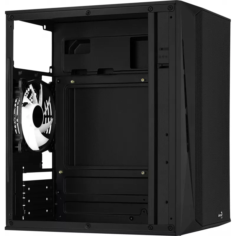 Kompiuterio korpusas AEROCOOL CS107V2 Mini Tower — Juodas, microATX/Mini-ITX, 2x120mm ventiliatoriai, 1x3.5 colio + 2x2.5 colio lizdai