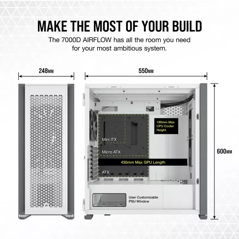 Korpusas Corsair 7000D AIRFLOW Full Tower Baltas
