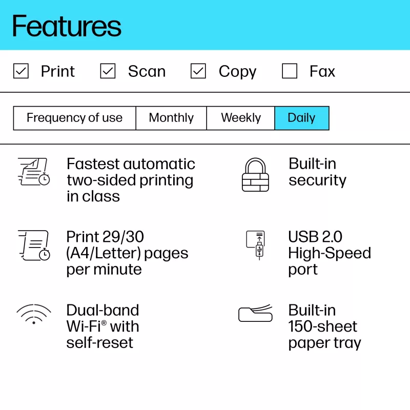 Daugiafunkcinis lazerinis spausdintuvas HP LaserJet MFP M234dw — vienspalvis, A4, 29 ppm, dvipusis, Wi‑Fi, Ethernet