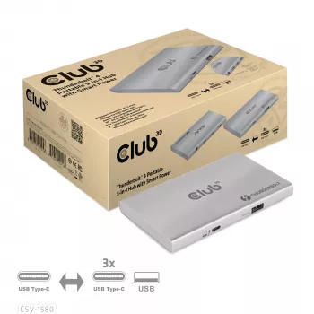 CLUB3D CSV-1580 Sertifikuotas Thunderbolt™ 4 nešiojamas 5-in-1 centras su išmaniuoju maitinimu