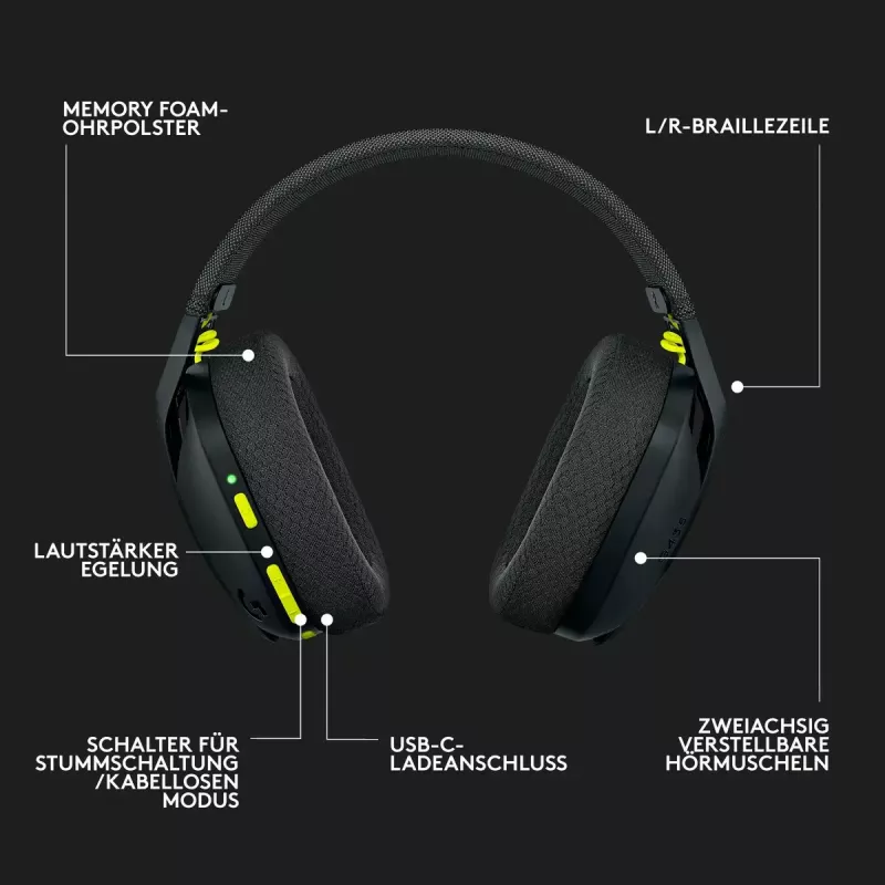 LOGITECH G435 Lightspeed belaidžiai žaidimų ausinės – juodos