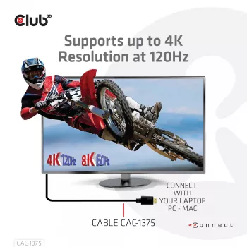 CLUB3D Ultra High Speed HDMI™ Sertifikuotas Laidas 4K120Hz 8K60Hz 48Gbps M/M 5m/16.4ft