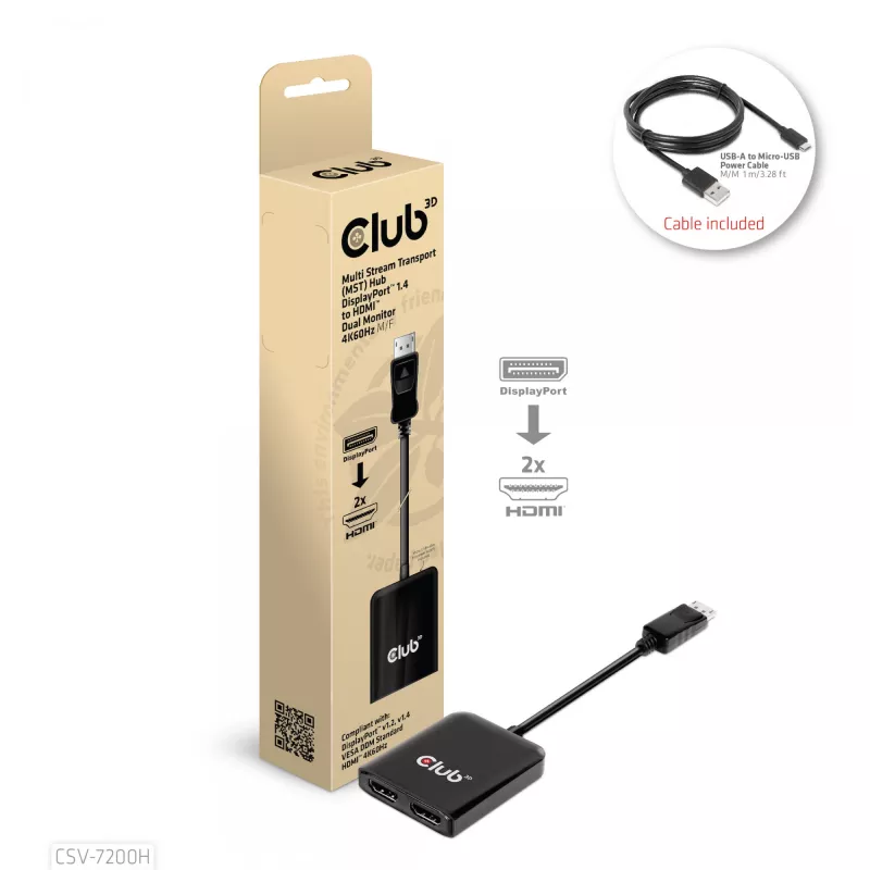 Club 3D CSV-7200H DisplayPort–HDMI adapteris, 20 cm, 4K 60 Hz