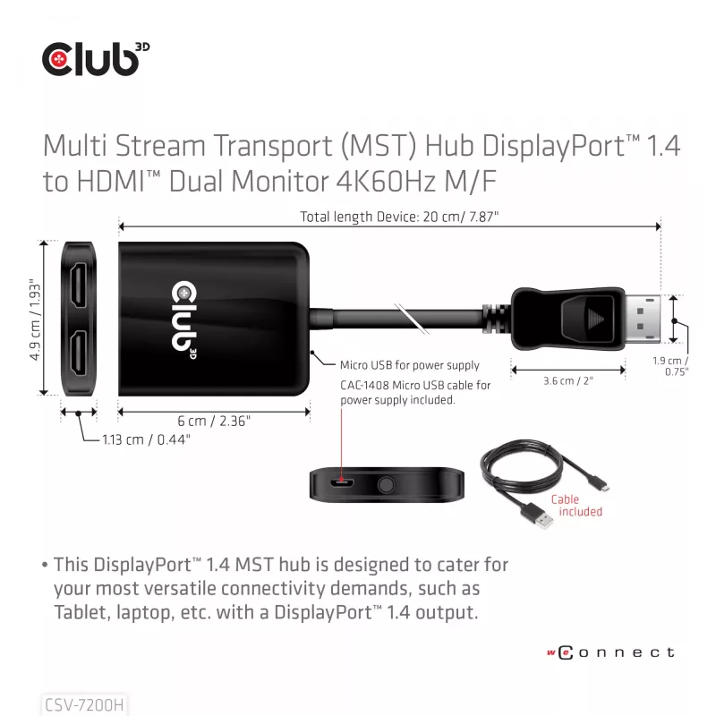 Club 3D CSV-7200H DisplayPort–HDMI adapteris, 20 cm, 4K 60 Hz