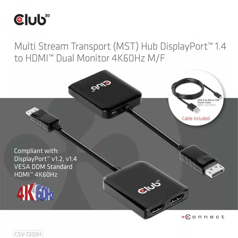 Club 3D CSV-7200H DisplayPort–HDMI adapteris, 20 cm, 4K 60 Hz