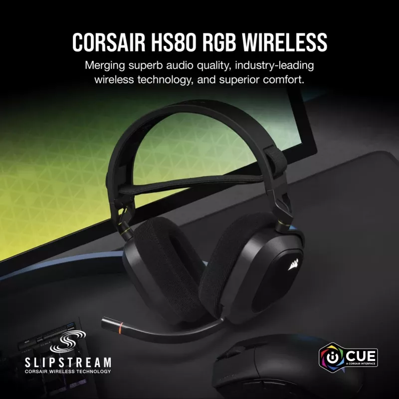CORSAIR Gaming ausinės HS80 - belaidės - anglies