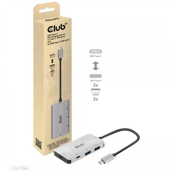 CLUB3D CSV-1543 USB Gen2 Type-C PD įkrovimo stotelė į 2x Type-C 10G ir 2x USB Type-A 10G prievadus