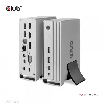 Docking stotelė CLUB3D CSV-1568 metalinis korpusas USB Gen2 Type-C USB Gen2 Type-A HDMI DP VGA RJ45 120W