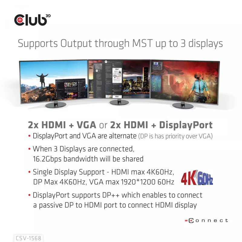 Docking stotelė CLUB3D CSV-1568 metalinis korpusas USB Gen2 Type-C USB Gen2 Type-A HDMI DP VGA RJ45 120W