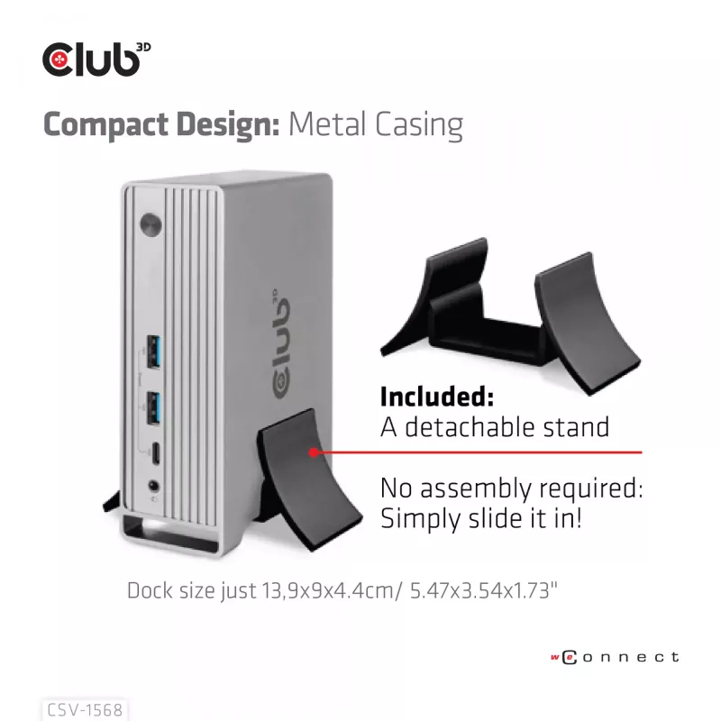 Docking stotelė CLUB3D CSV-1568 metalinis korpusas USB Gen2 Type-C USB Gen2 Type-A HDMI DP VGA RJ45 120W