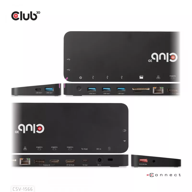 CLUB3D CSV-1566 USB Gen1 Type-C Triple Display Dock su 120 W maitinimo adapteriu