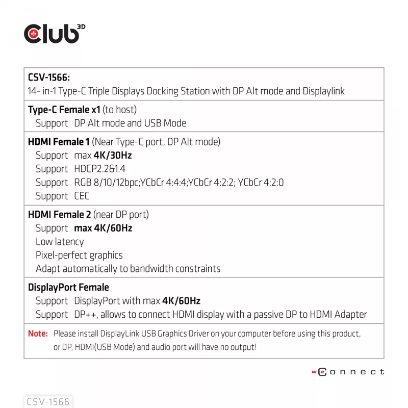 CLUB3D CSV-1566 USB Gen1 Type-C Triple Display Dock su 120 W maitinimo adapteriu