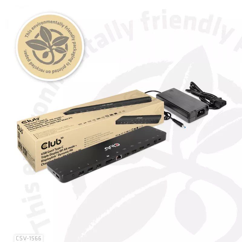 CLUB3D CSV-1566 USB Gen1 Type-C Triple Display Dock su 120 W maitinimo adapteriu