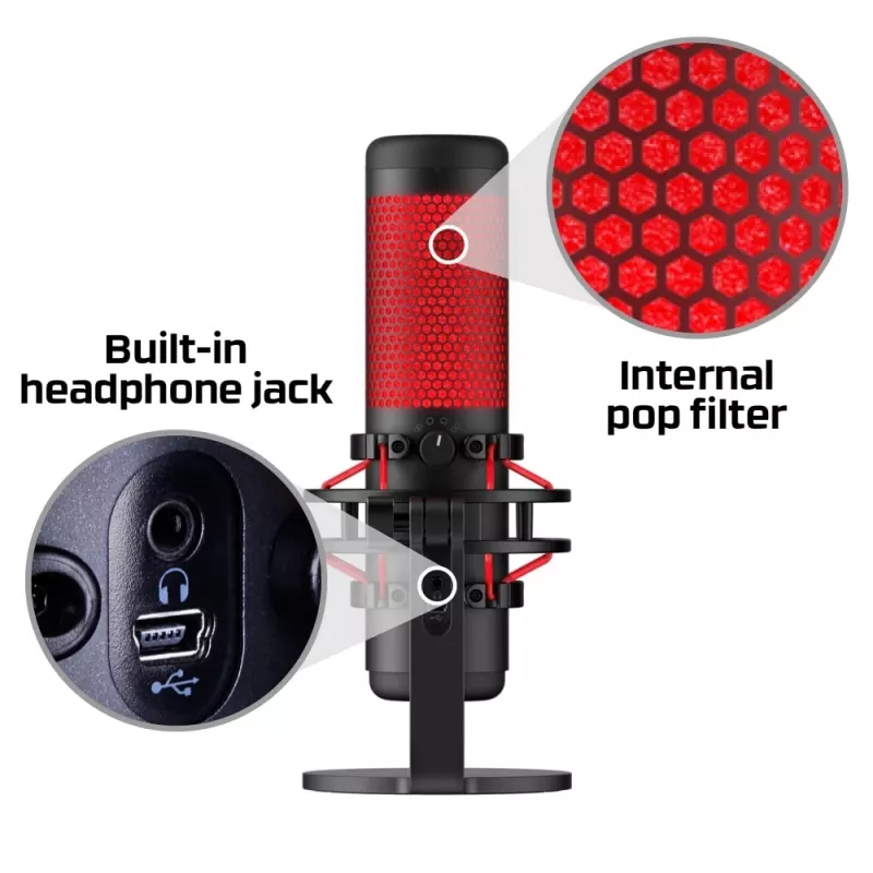 HyperX QuadCast USB mikrofonas (juodas-raudonas) - raudonas apšvietimas