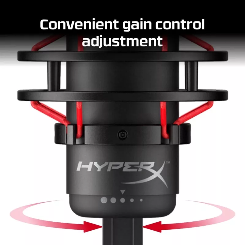 HyperX QuadCast USB mikrofonas (juodas-raudonas) - raudonas apšvietimas