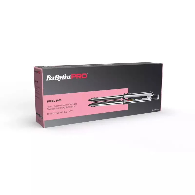 Tiesintuvas BABYLISS ELIPSIS3000 STYLER – keraminės plokštelės, 55 W, 5 temperatūros lygiai, 150–230 °C, joninis, 2,7 m besisukantis laidas, juodas