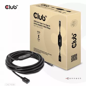 CLUB3D USB Gen1 Type-C į Type-A aktyvus adapterio kabelis 5Gbps M/F 10m/32.8ft