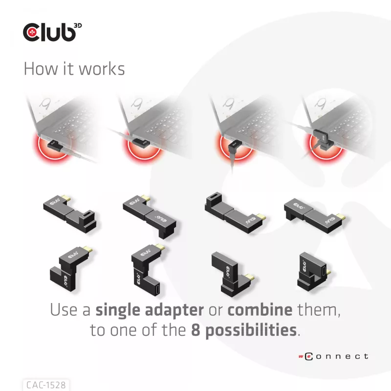 USB-C Gen2 kampinis adapterių rinkinys 2 vnt. CLUB3D CAC-1528 – USB-C į USB-C, palaiko 4K@120Hz