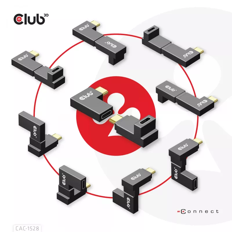 USB-C Gen2 kampinis adapterių rinkinys 2 vnt. CLUB3D CAC-1528 – USB-C į USB-C, palaiko 4K@120Hz