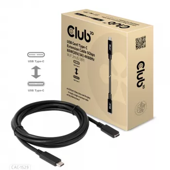 CLUB3D USB Gen1 tipo C ilginimo kabelis 5Gbps 60W(20V/3A) 4K60Hz M/F 2m