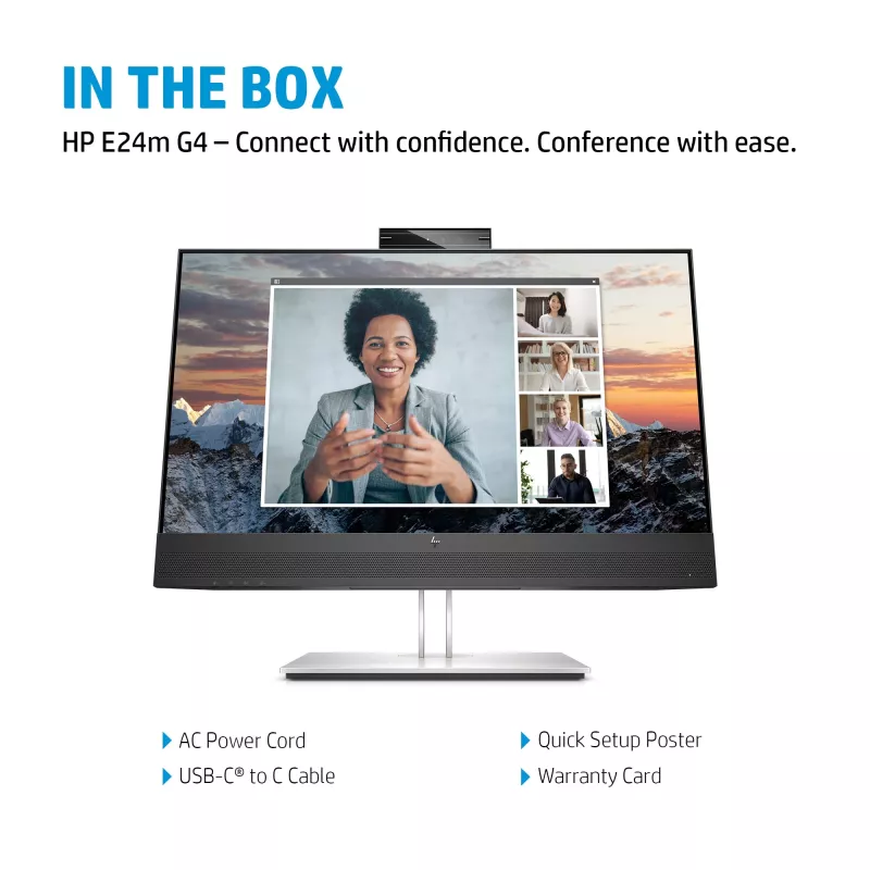 HP E24m G4 FHD USB-C konferencinis monitorius, 60,5 cm (23,8 col.), 1920 x 1080 pikselių, Full HD, LCD, 5 ms, juodas