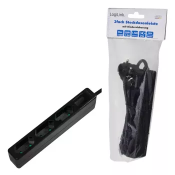Prailginimo laidas LogiLink LPS229B 1,5 m 3 AC lizdai Vidaus Juodas