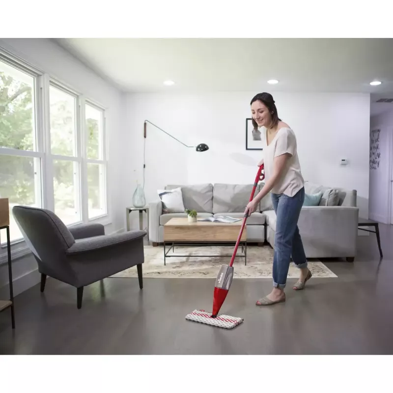 Valymo šluota VILEDA Spray Max Microfibre Dry & Wet, plastikinė galvutė, 0,6 L vandens bakelis, antibakterinė, balta/raudona