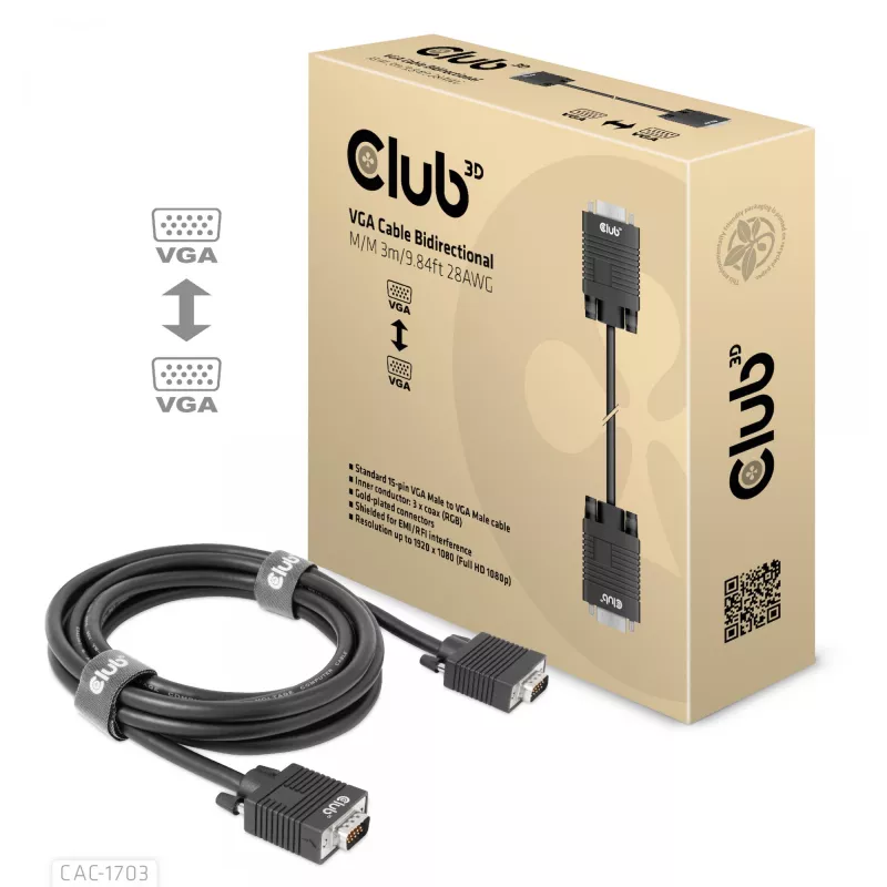 VGA kabelis 3m 28AWG CLUB3D CAC-1703