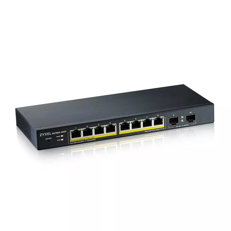 Zyxel GS1900-10HP valdomas L2 Gigabit Ethernet (10/100/1000) PoE jungiklis, juodas