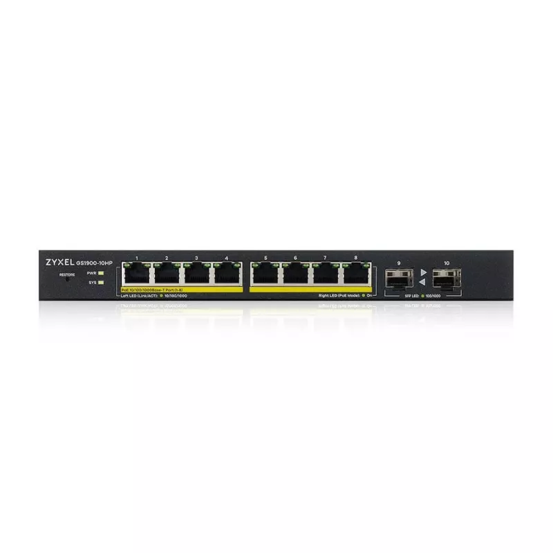 Zyxel GS1900-10HP valdomas L2 Gigabit Ethernet (10/100/1000) PoE jungiklis, juodas