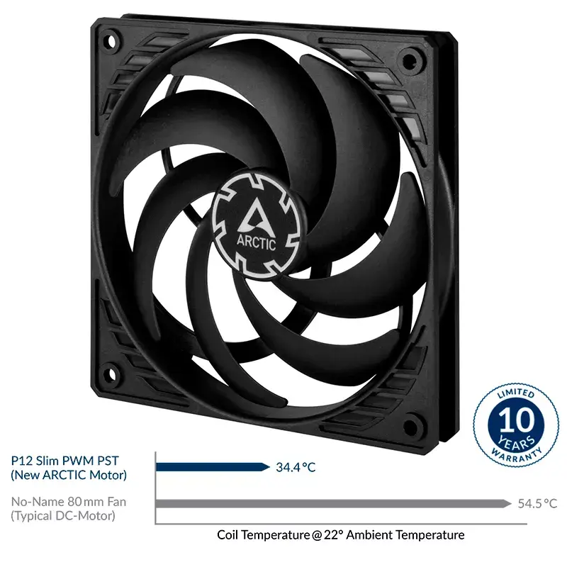 ARCTIC P12 Slim PWM PST slėgiui optimizuotas 120 mm PWM ventiliatorius su integruotu Y laidu