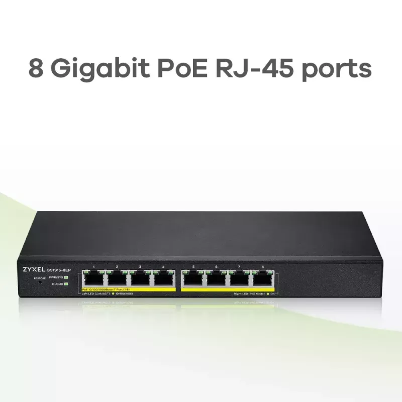 Zyxel GS1915-8EP Valdomas L2 Gigabit Ethernet (10/100/1000) Power over Ethernet (PoE) jungiklis juodas