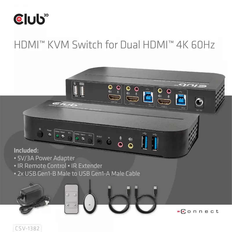 KVM jungiklis CLUB3D CSV-1382 Dual HDMI 4K 60Hz USB