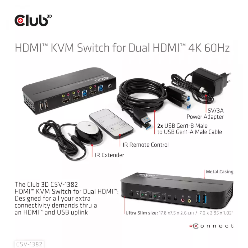 KVM jungiklis CLUB3D CSV-1382 Dual HDMI 4K 60Hz USB