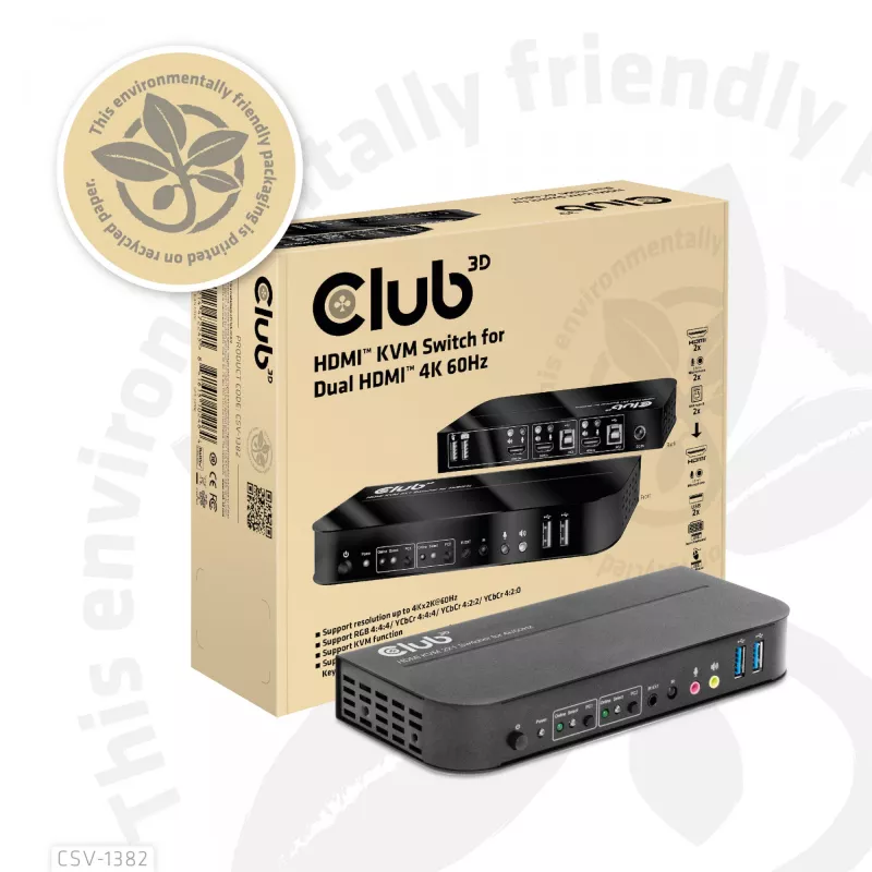 KVM jungiklis CLUB3D CSV-1382 Dual HDMI 4K 60Hz USB
