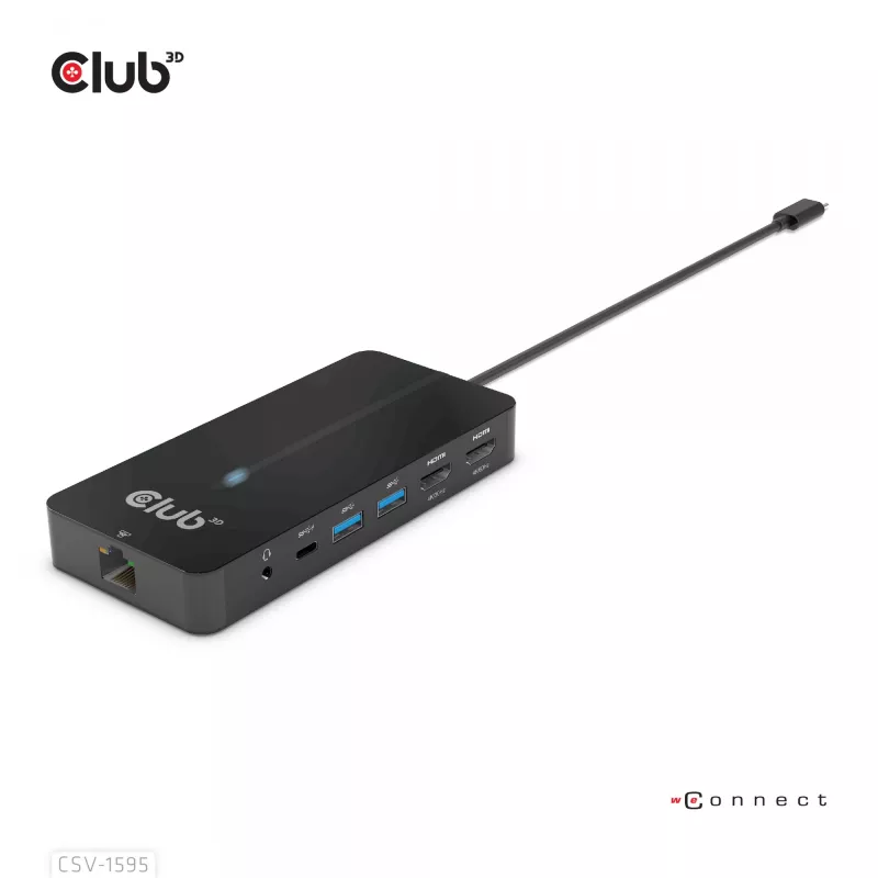 CLUB3D CSV-1595 7-in-1 Type-C stotelė su 2x HDMI, 2x USB Gen1 Type-A, 1x RJ45, 1x 3.5mm garsu, 1x USB Gen1 Type-C 100W PD