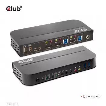 CLUB3D CSV-7210 DisplayPort/HDMI KVM jungiklis dviems kompiuteriams, 4K 60Hz